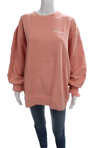 Sporty & Rich Unisex Pullover Sweatshirt Pink Cotton Long Sleeve Size L