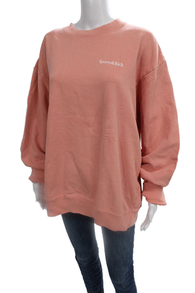 Sporty & Rich Unisex Pullover Sweatshirt Pink Cotton Long Sleeve Size L