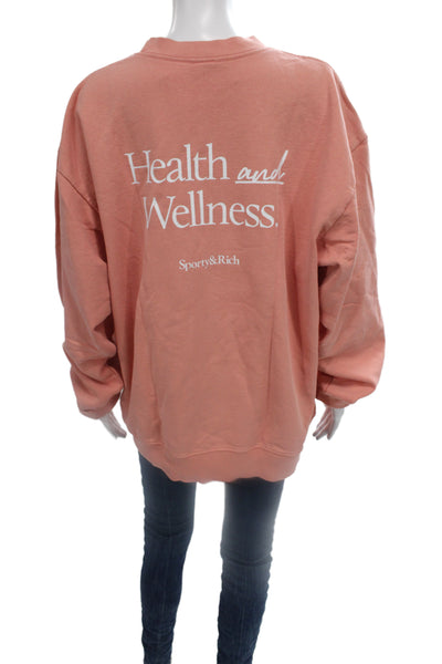 Sporty & Rich Unisex Pullover Sweatshirt Pink Cotton Long Sleeve Size L