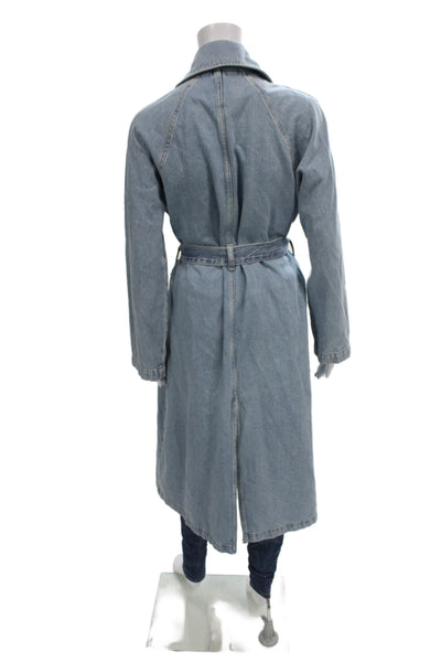 Zara Womens Trench Coat Light Blue Cotton Button Size M