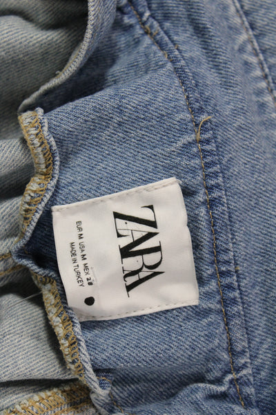 Zara Womens Trench Coat Light Blue Cotton Button Size M