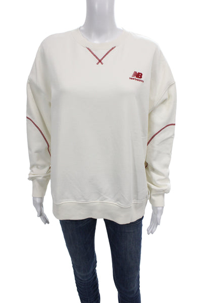 New Balance Unisex Pullover Sweatshirt White Cotton Long Sleeve Size M
