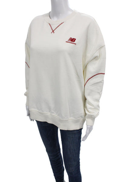 New Balance Unisex Pullover Sweatshirt White Cotton Long Sleeve Size M