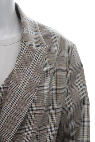 Drew Womens Double Breasted Plaid Long Sleeve Blazer Vest Suit Set Brown Size L