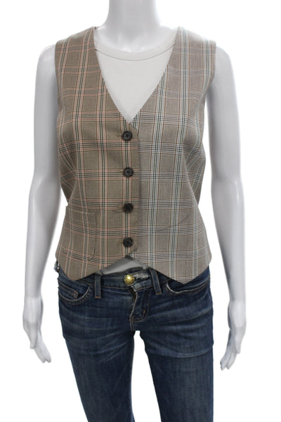 Drew Womens Double Breasted Plaid Long Sleeve Blazer Vest Suit Set Brown Size L