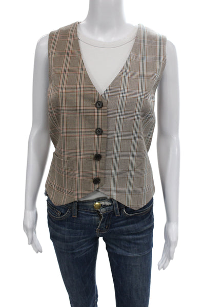 Drew Womens Double Breasted Plaid Long Sleeve Blazer Vest Suit Set Brown Size L