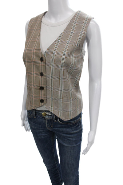 Drew Womens Double Breasted Plaid Long Sleeve Blazer Vest Suit Set Brown Size L