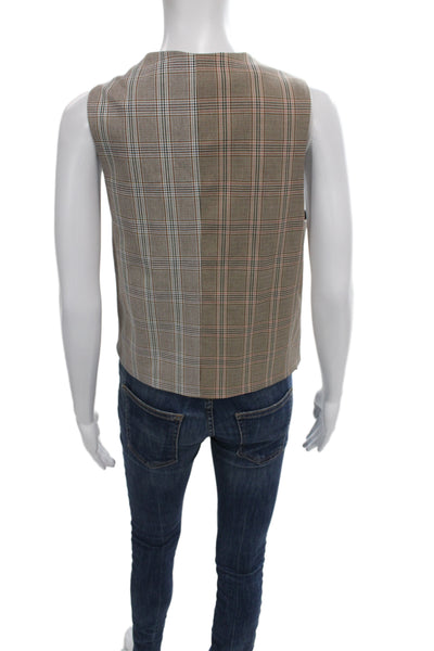 Drew Womens Double Breasted Plaid Long Sleeve Blazer Vest Suit Set Brown Size L