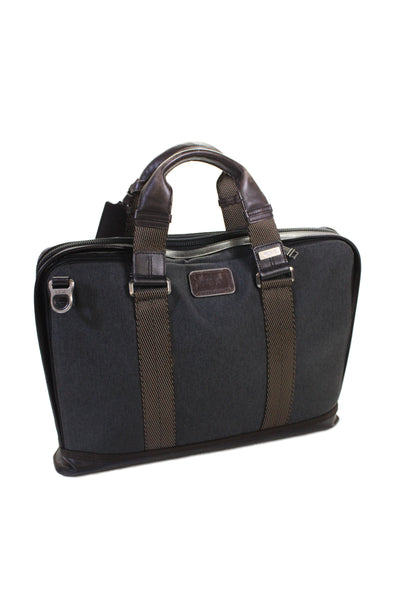Tumi Unisex Adults Leather Trim Zip Laptop Handbag Gray Brown