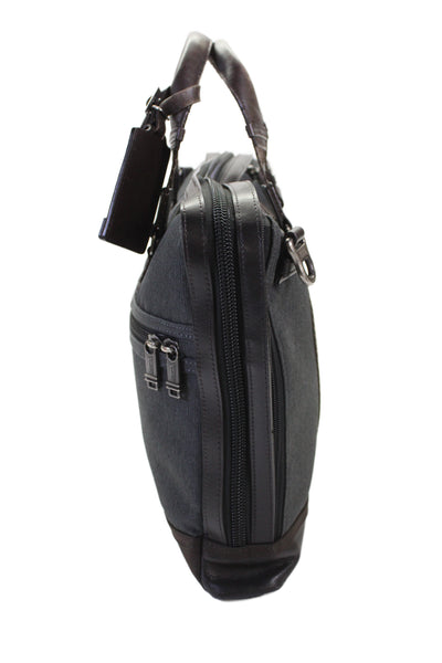 Tumi Unisex Adults Leather Trim Zip Laptop Handbag Gray Brown