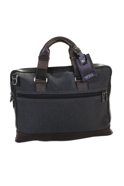 Tumi Unisex Adults Leather Trim Zip Laptop Handbag Gray Brown