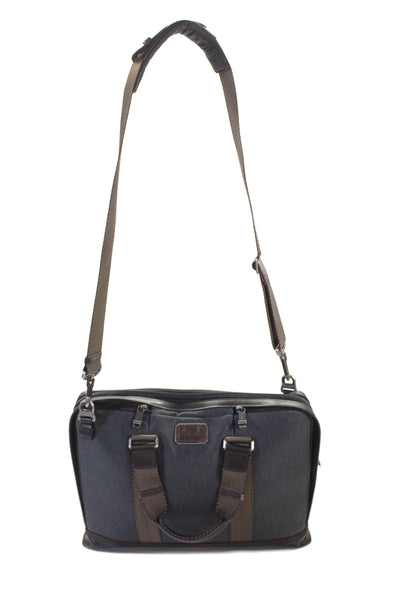 Tumi Unisex Adults Leather Trim Zip Laptop Handbag Gray Brown