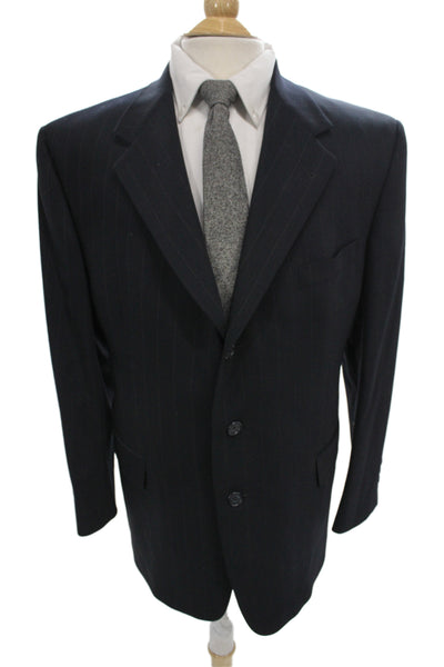Hart Schaffner Marx Mens Dark Blue Striped Pure New Wool Suit Jacket Size 44