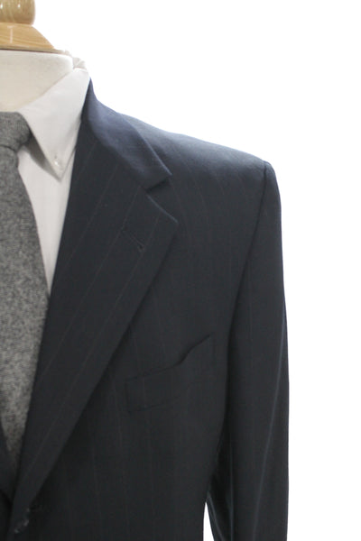 Hart Schaffner Marx Mens Dark Blue Striped Pure New Wool Suit Jacket Size 44