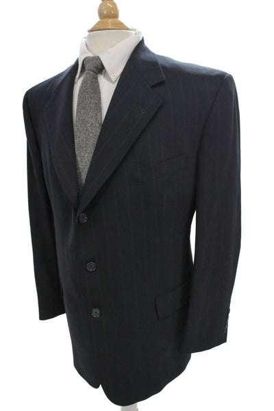 Hart Schaffner Marx Mens Dark Blue Striped Pure New Wool Suit Jacket Size 44