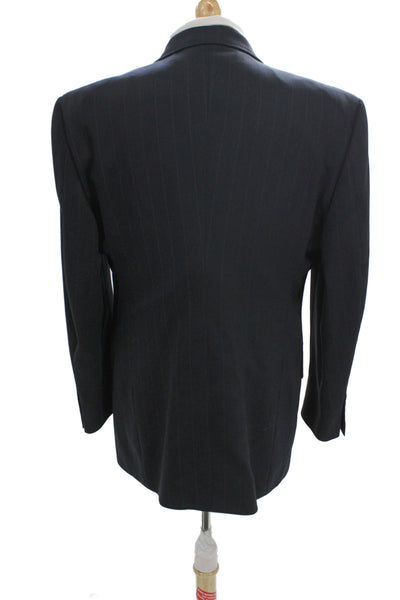 Hart Schaffner Marx Mens Dark Blue Striped Pure New Wool Suit Jacket Size 44