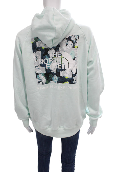 The North Face Womens Pullover Hoodie Light Blue Graphic Drawstring Size M