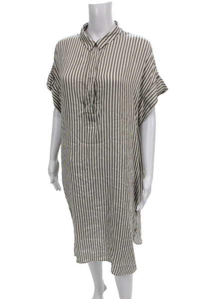 Peserico Women Shirt Dress Brown Striped Collared Button Viscose Silk Size 48