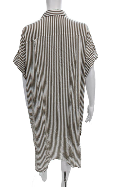 Peserico Women Shirt Dress Brown Striped Collared Button Viscose Silk Size 48