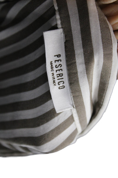 Peserico Women Shirt Dress Brown Striped Collared Button Viscose Silk Size 48