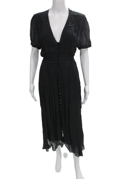 The Kooples Women Shirt Dress Black V Neck Short Sleeve Mid Calf Size S