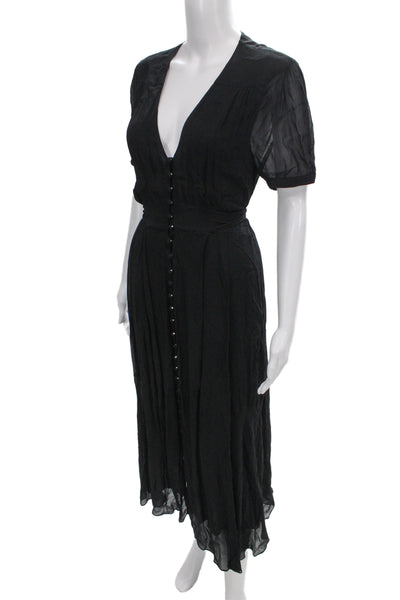 The Kooples Women Shirt Dress Black V Neck Short Sleeve Mid Calf Size S
