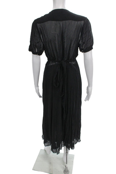 The Kooples Women Shirt Dress Black V Neck Short Sleeve Mid Calf Size S