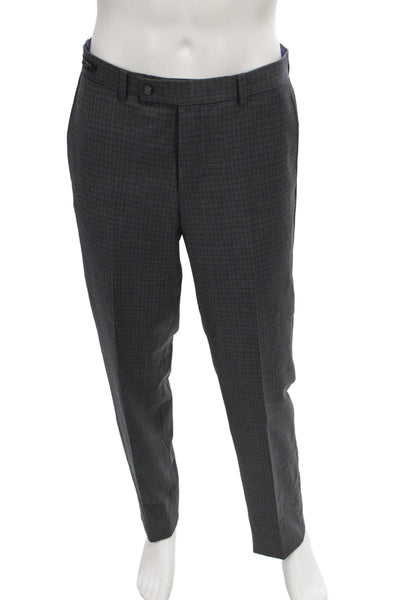 Ted Baker London Mens Dress Pants Dark Gray Wool Check Button Size 33