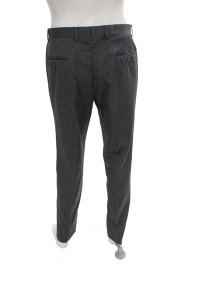 Ted Baker London Mens Dress Pants Dark Gray Wool Check Button Size 33