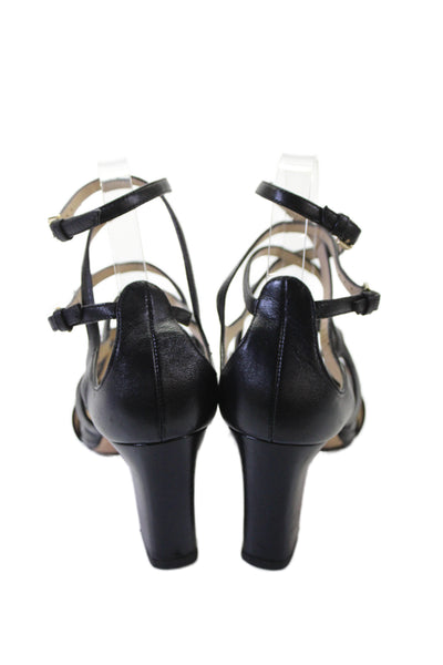 Jimmy Choo Women's Open Toe Strappy Cone Heel Sandals Black Size 38.5