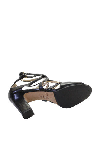 Jimmy Choo Women's Open Toe Strappy Cone Heel Sandals Black Size 38.5