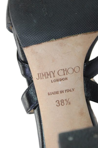 Jimmy Choo Women's Open Toe Strappy Cone Heel Sandals Black Size 38.5