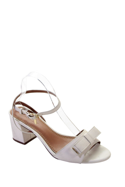 Coach Women's Open Toe Bow Leather Block Heel Sandals Cream Size 8.5