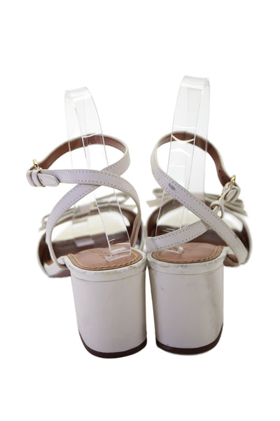 Coach Women's Open Toe Bow Leather Block Heel Sandals Cream Size 8.5