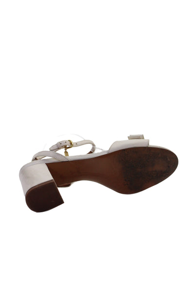 Coach Women's Open Toe Bow Leather Block Heel Sandals Cream Size 8.5