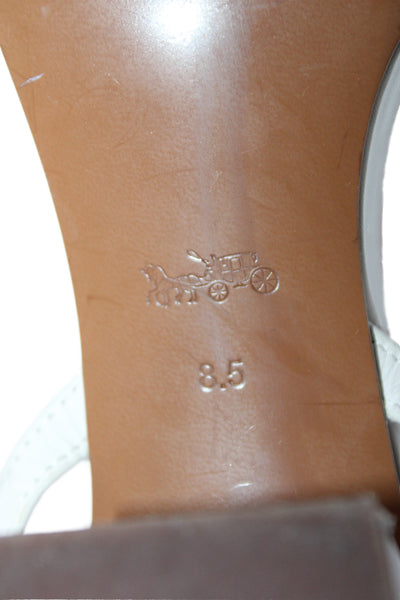 Coach Women's Open Toe Bow Leather Block Heel Sandals Cream Size 8.5
