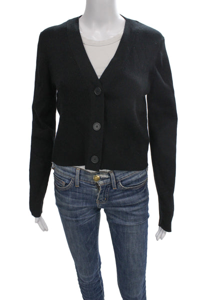 525 Womens Cardigan V-Neck Button Black Long Sleeve Size L