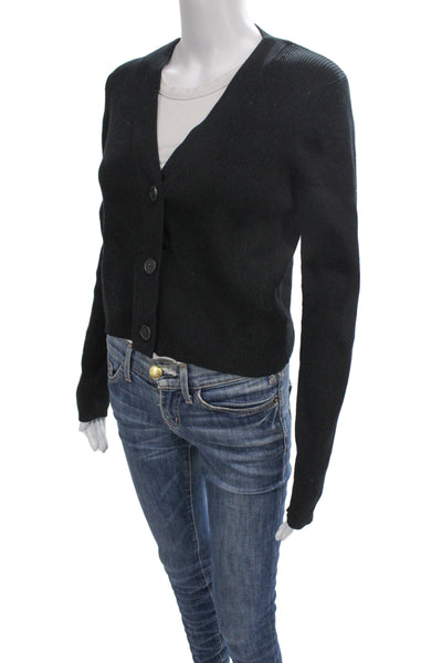 525 Womens Cardigan V-Neck Button Black Long Sleeve Size L
