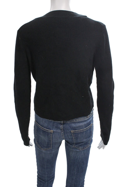 525 Womens Cardigan V-Neck Button Black Long Sleeve Size L