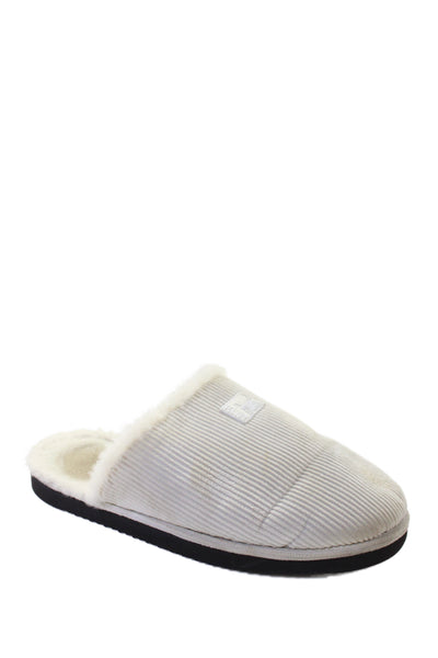 Kith Mens Slip On Shearling Lined Logo Corduroy Slippers White Size 10