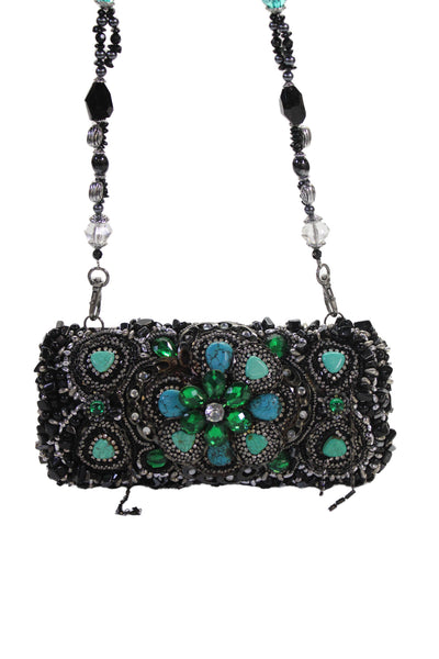 Mary Frances Womens Beaded Convertible Clutch Bag Blue
