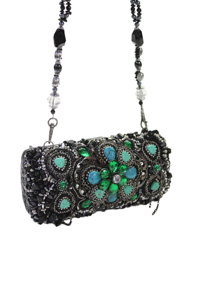 Mary Frances Womens Beaded Convertible Clutch Bag Blue