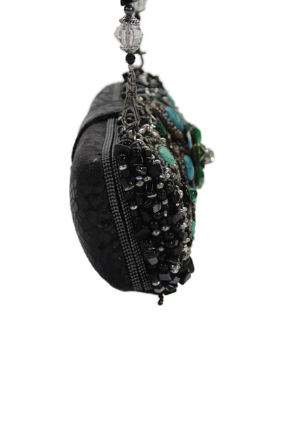 Mary Frances Womens Beaded Convertible Clutch Bag Blue