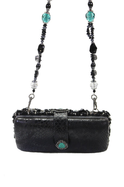 Mary Frances Womens Beaded Convertible Clutch Bag Blue
