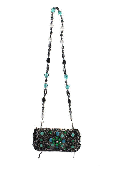 Mary Frances Womens Beaded Convertible Clutch Bag Blue