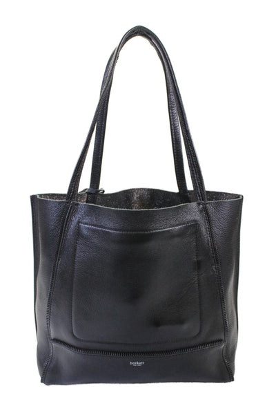Botkier Womens Leather Zipper Trim Tote Bag Black