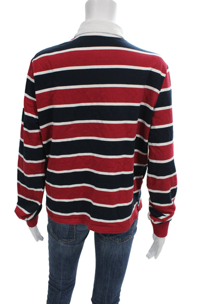 Edikted Mens Button-Down Polo Striped Dark Blue Long Sleeve Size S