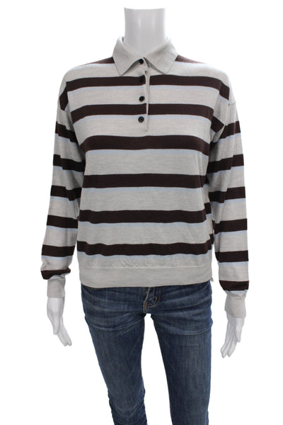 Madewell Mens Point Collar Striped Gray Polo Long Sleeve Size XS