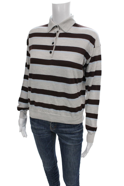 Madewell Mens Point Collar Striped Gray Polo Long Sleeve Size XS