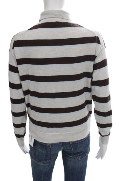 Madewell Mens Point Collar Striped Gray Polo Long Sleeve Size XS